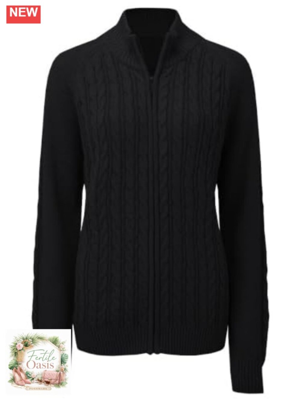 Women's Zip Up Cable Knit Cardigan Sweater Chunky Long Sleeve
